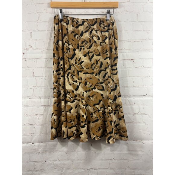 K-Studio Collection Skirt Womens Size 10 Brown Black Animal Floral Print Flare - Picture 2 of 5